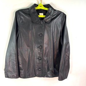 J Jill Leather Jacket Womens Black Size M 5 Button Made in Canada